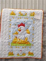 Hen and Chicks crib quilt, printed fabric