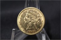 1881 Liberty $5 Gold Coin Excellent