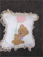 hand painted teddy bear pillow   10x10"