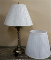 BRUSHED BRONZE LAMP & 2 SHADES 29" TALL