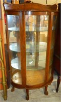 Oak Clawfoot Curved Glass China Cabinet