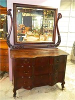 Oak Claw Foot Dresser with Carved Mirror Frame