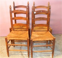 Set of  Four Rush Seat Chairs