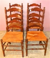 Set of Four Walnut Rush Seat Chairs