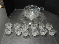 Clear Punch Bowl, Underplate, Cups, and Ladle