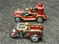 Cast Iron Motorcycle and Pumper Truck
