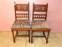Pair of Oak Carved Side Chairs