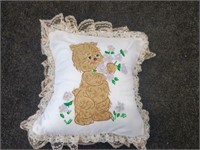 Sweet Teddy with flowers hand painted pillow