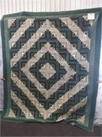 Log Cabin pieced quilt  (greens)