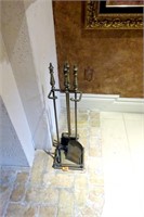 4-Piece bronze fireplace tool set. Includes,