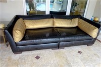 Black Patent Leather Sofa With Throw Pillows