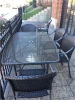 Two Outdoor Metal Tables with 5 Chairs