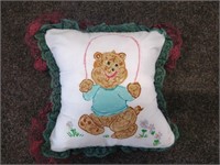 Skipping Teddy hand painted pillow