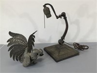 Brass Rooster & Art Deco Lamp -Brass