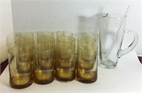 Amber Glasses and Pitcher
