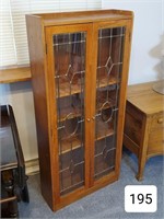 Modern Oak Leaded Glass 2-Door Bookcase