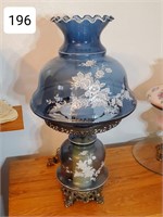 Tall Blue Glass Floral Embossed Table Lamp