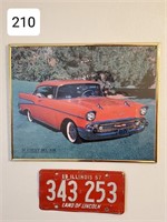 1957 Illinois License Plate & Framed '57 Chevy Pic