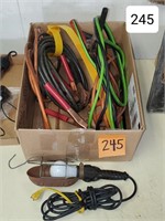 Box Lot of Jumper Cables & Trouble Lights