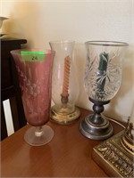 3PC CUT TO CLEAR CRANBERRY VASE / MORE