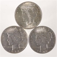 1922, 1922-d, 1922-s Peace Silver Dollars