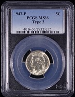 1942-P WWII Silver Nickel (PCGS MS66)