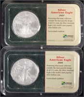 2005 & 2007 BU Silver Eagle Bullion Coins