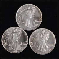 1991, 92, 93 Silver Eagle Bullion Coins