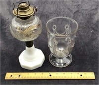 Vintage Oil Lamp and EAPG Glass Spooner