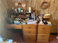 Desk And Contents, Wooden File Cabinet, Wall Art
