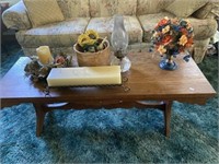 Coffee Table, Oil Lamp, Silk Flowers, Candle