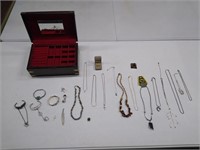 Jewelry Box w/ 13 Necklaces-4 Bracelets-1 Ring