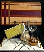 EXOTIC WOOD SERVING TRAY AND CHARCUTERIE