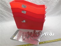 (4) Red Stroage Trays, Welcome Sign & Treat Bags