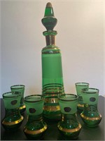 Green & Gold Bohemia decanter & glasses