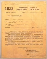 1922 Pa Fishing License (First Year)