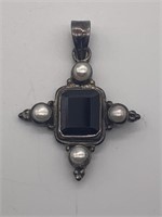 Sterling Genuine Pearl & Garnet Pendant