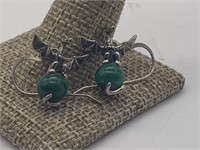 Sterling Green Malachite Dragon Earrings