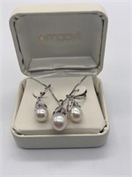 Sterling Genuine Pearl Necklace & Earrings