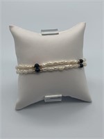 14K Genuine Pearl & Onyx Bracelet
