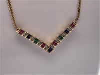 14K Ruby Emerald & Diamond Necklace