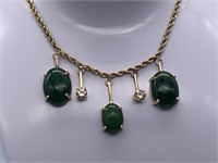 Rare 14K Gold Jade & Diamond Necklace