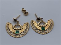 Finest 18K Emerald Egyptian Earrings