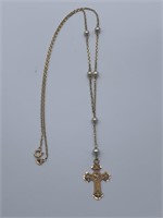 14K Gold & Genuine FW Pearl Rosary