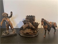 Metal horse boy & pheasant figures