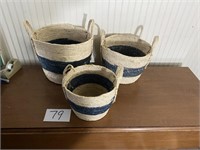 Set of 3 Foreside Blue Stripe Baskets