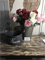 2 Metal Buckets with Roses