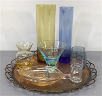 Copper Tray & Colored Glass
