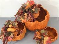 Fiber Pumpkin Lidded Baskets -Fall Decor