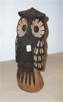 Tall  13 1/2 inch high  Wooden Carved OWL